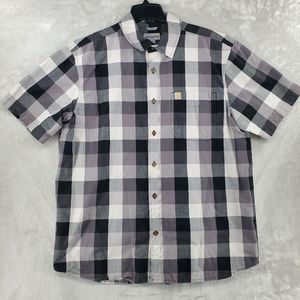 Carhartt Men Xl Relaxed‎ Fit Button Up Short Sleeve Gray Plaid